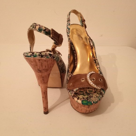 🎀SALE🎀NWOT Rhinestone Cork Platform High Heels Open Toe Buckle Strap Shoes - Picture 10 of 16